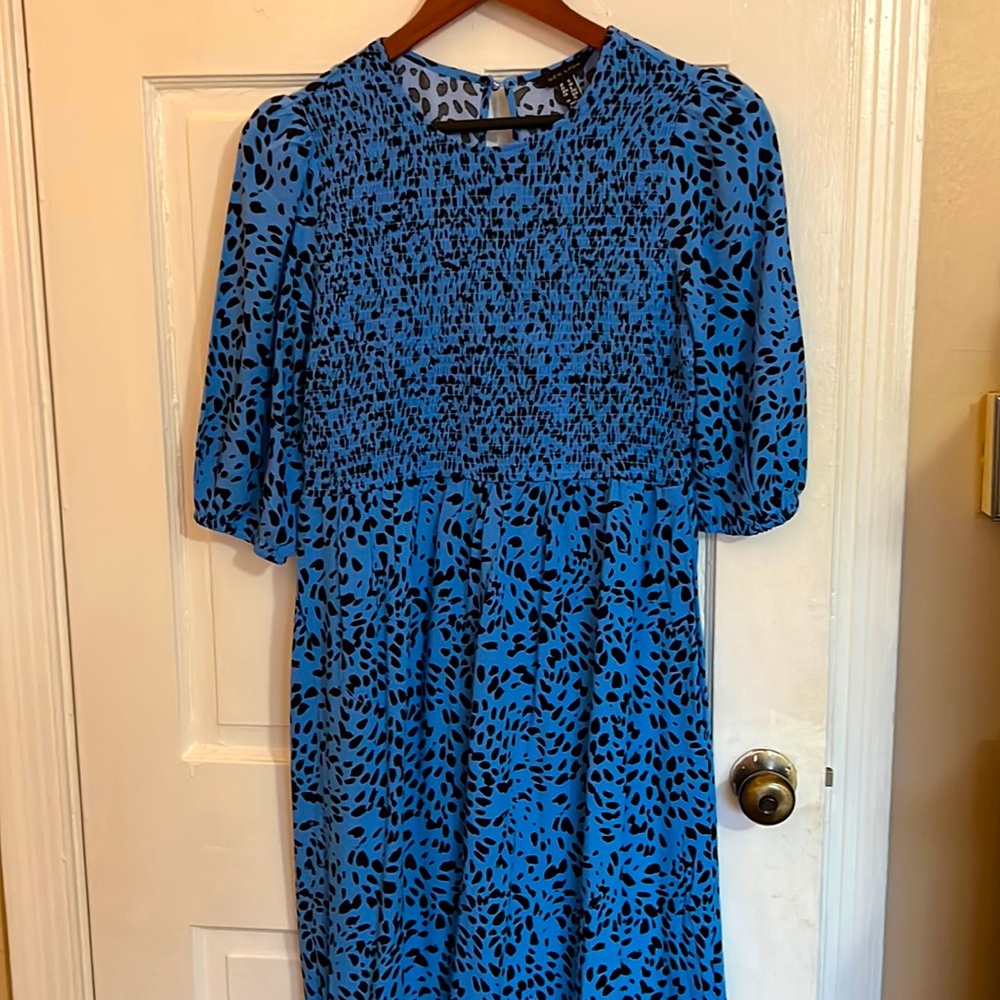 Blue with Black Polka Dots Midi-Maxi Skater Dress